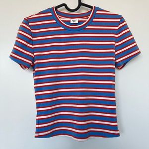 Sunday Best Blue Red White Striped Short Sleeve Tee